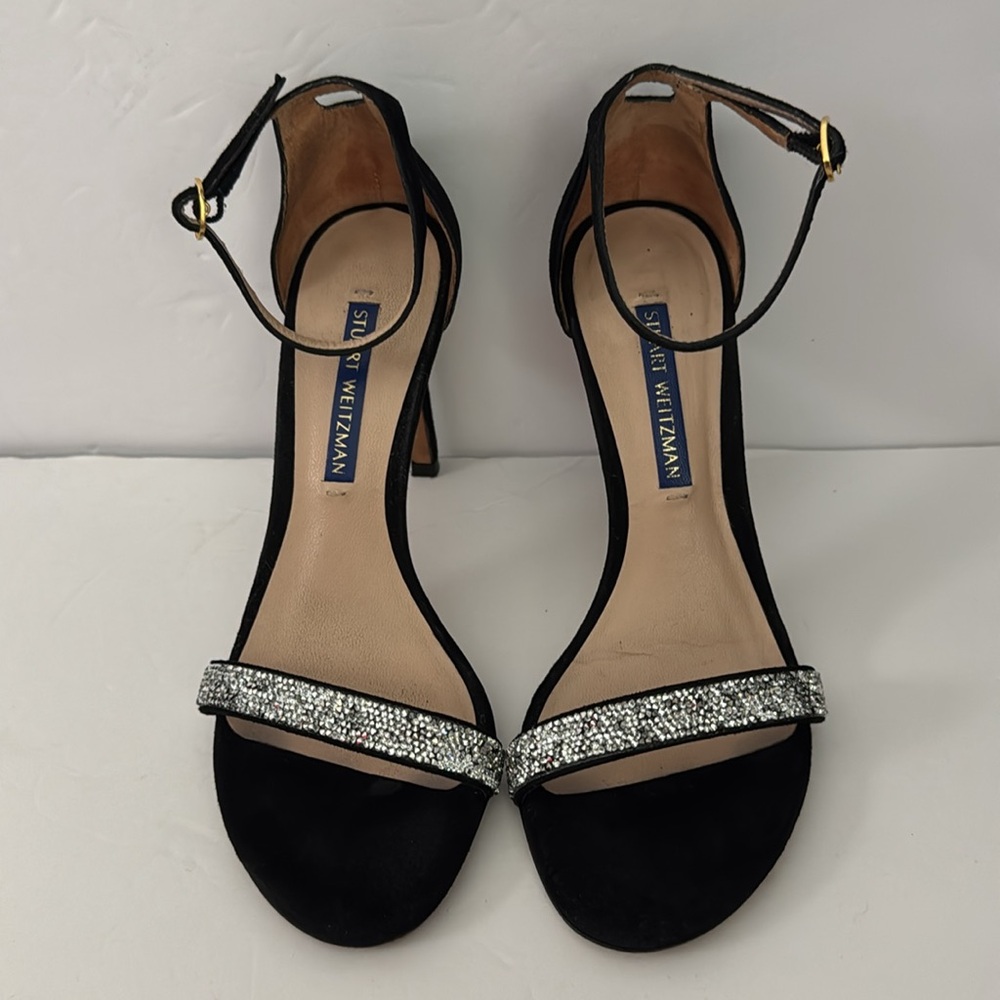 Stuart Weitzman Size 4 Nudistsong Black Heels with Silver Bling Pageant Wedding